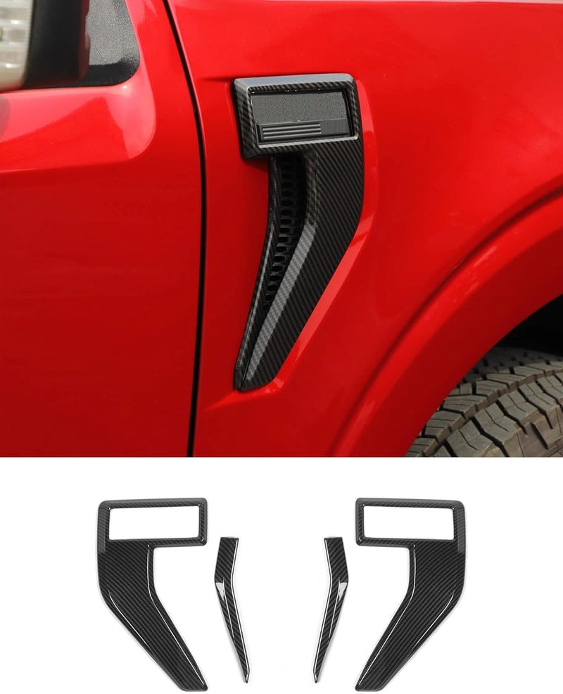 Savadicar 2-Piece Carbon Fiber Finish Fender Vent Trim Cover for 2021-Present Ford F150, Side Emblem Surround Overlay Accent, Exterior Styling Upgrade Accessories - Image 1